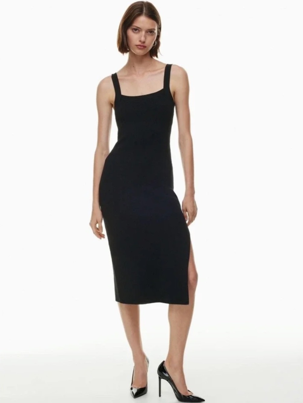 Aritzia Babaton Chase Sleeveless Ribbed Slit Midi Black Dress Womens Size L